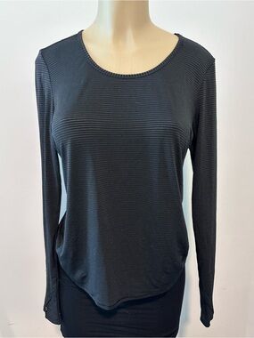Athleta Black Long-Sleeve Ribbed Crew Tee